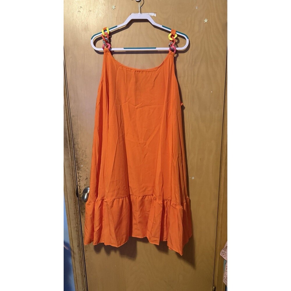Shein Curve Swing Trapeze Dress Orange Chain Strap Ruffle Hem 4XL NWOT